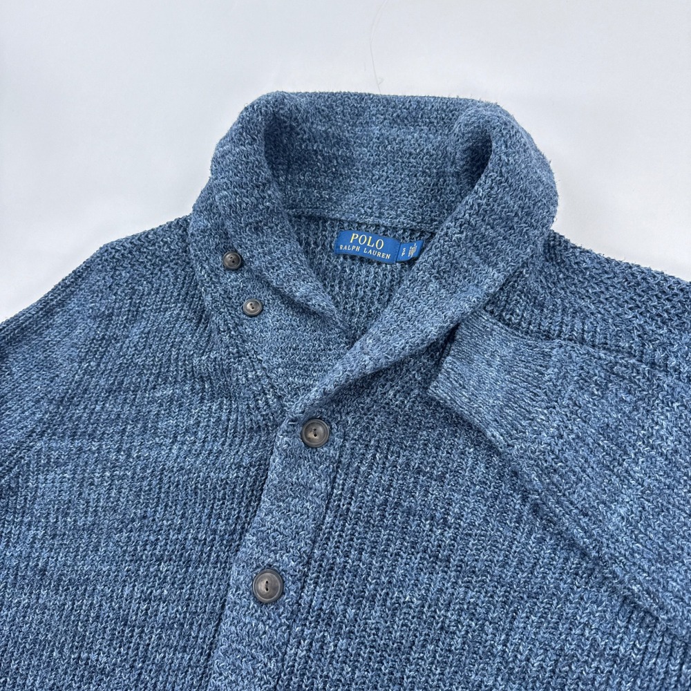 Polo Ralph Lauren Mens Cardigan S Blue Marled Shawl Collar Button Up Sweater